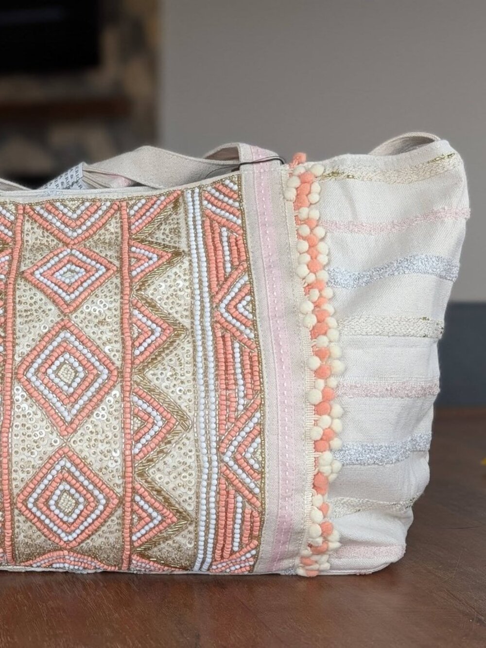 America & Beyond Hand Beaded Rose Gold Tote NWT